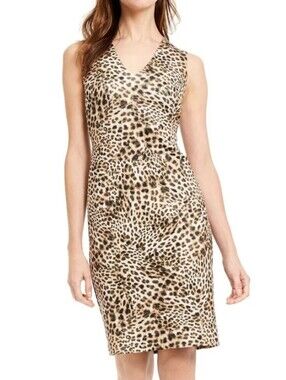 Calvin Klein Leopard Print V-Neck Sheath Dress Size 8 Sleeveless